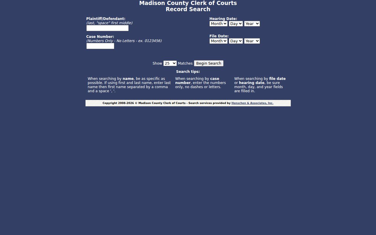Madison County case lookup Common Pleas record-search form