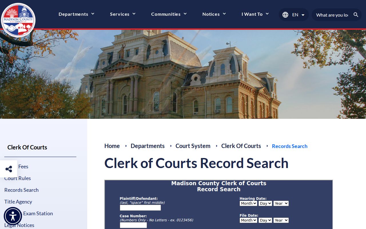 Madison County case lookup Clerk of Courts records-search route