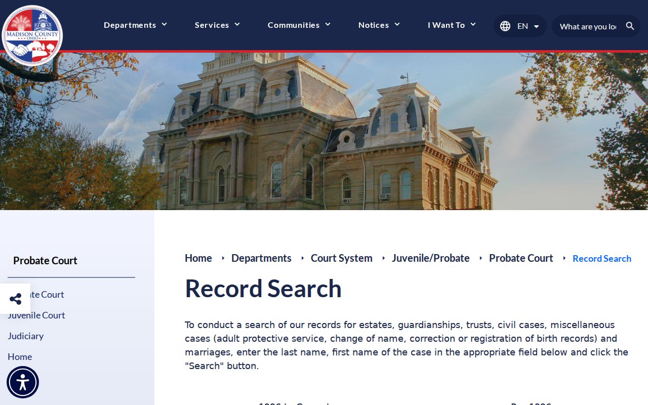 Madison County case lookup Probate Record Search entry