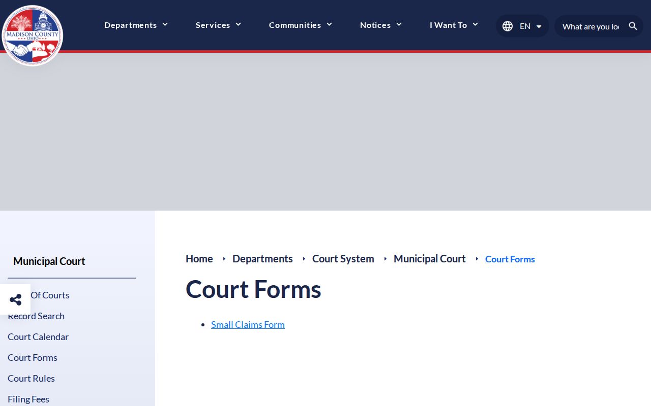 Madison County civil docket image for Municipal Court forms