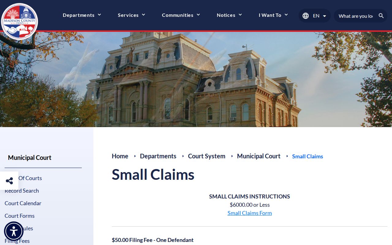 Madison County civil docket image for Municipal Court small claims instructions