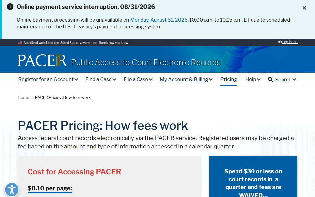 Madison County court records federal PACER pricing comparison