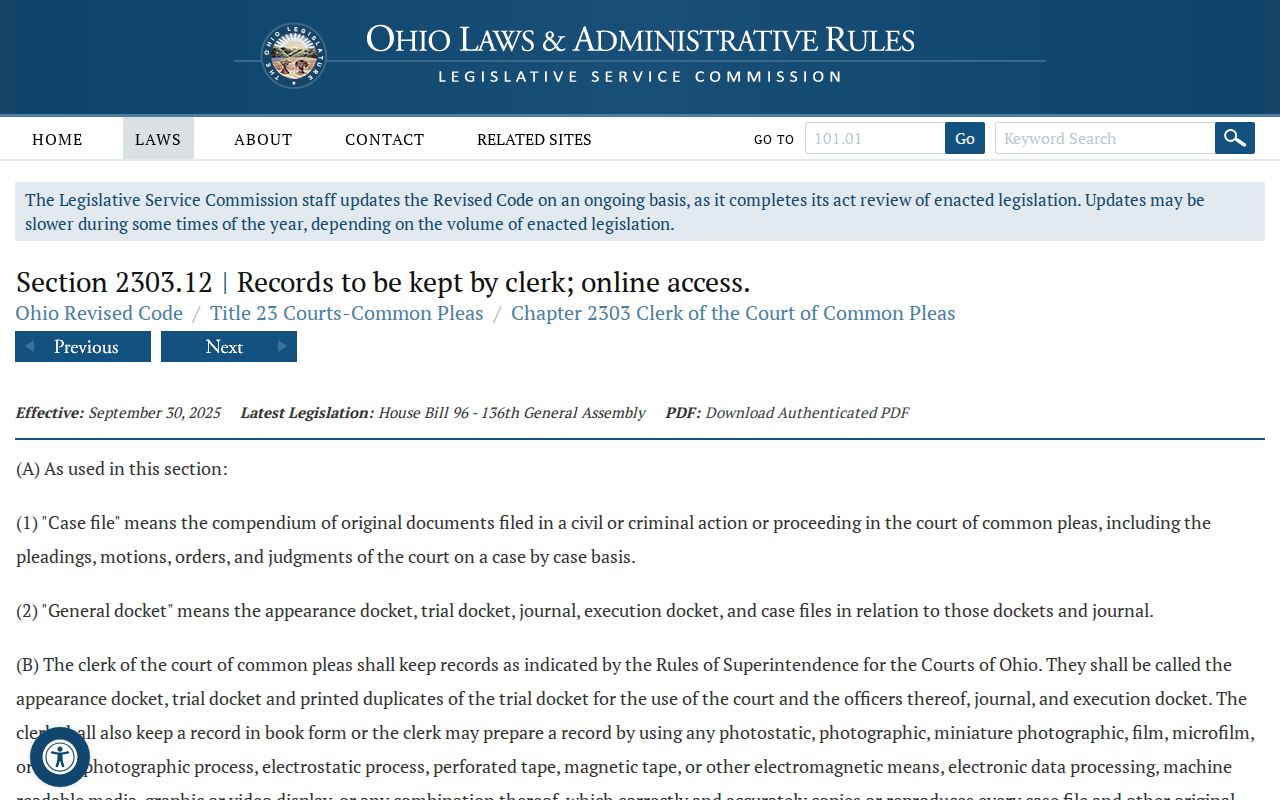 Madison County criminal docket image for Ohio clerk docket duties