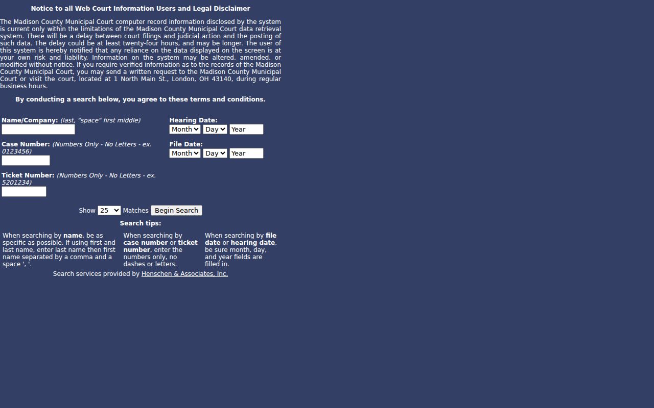 Plain City court docket Madison Municipal Court case-search form