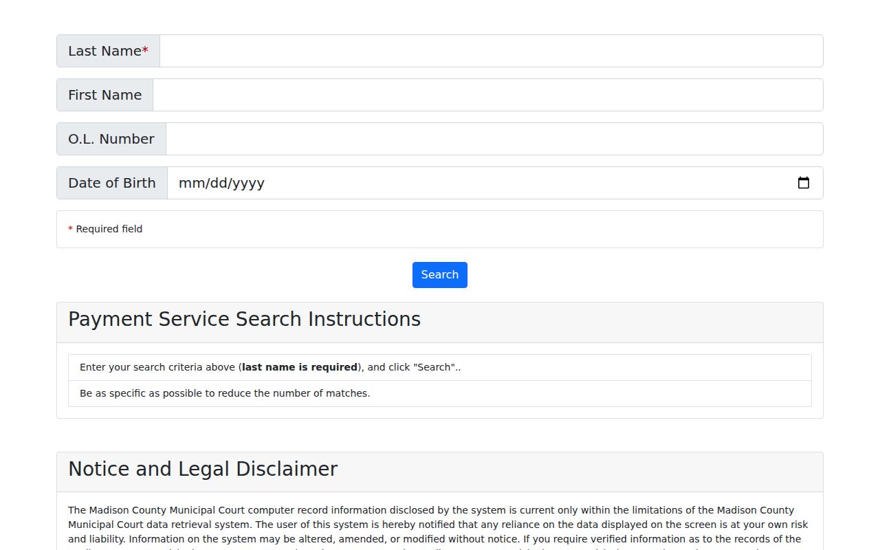 Madison County traffic tickets citation payment-search fields